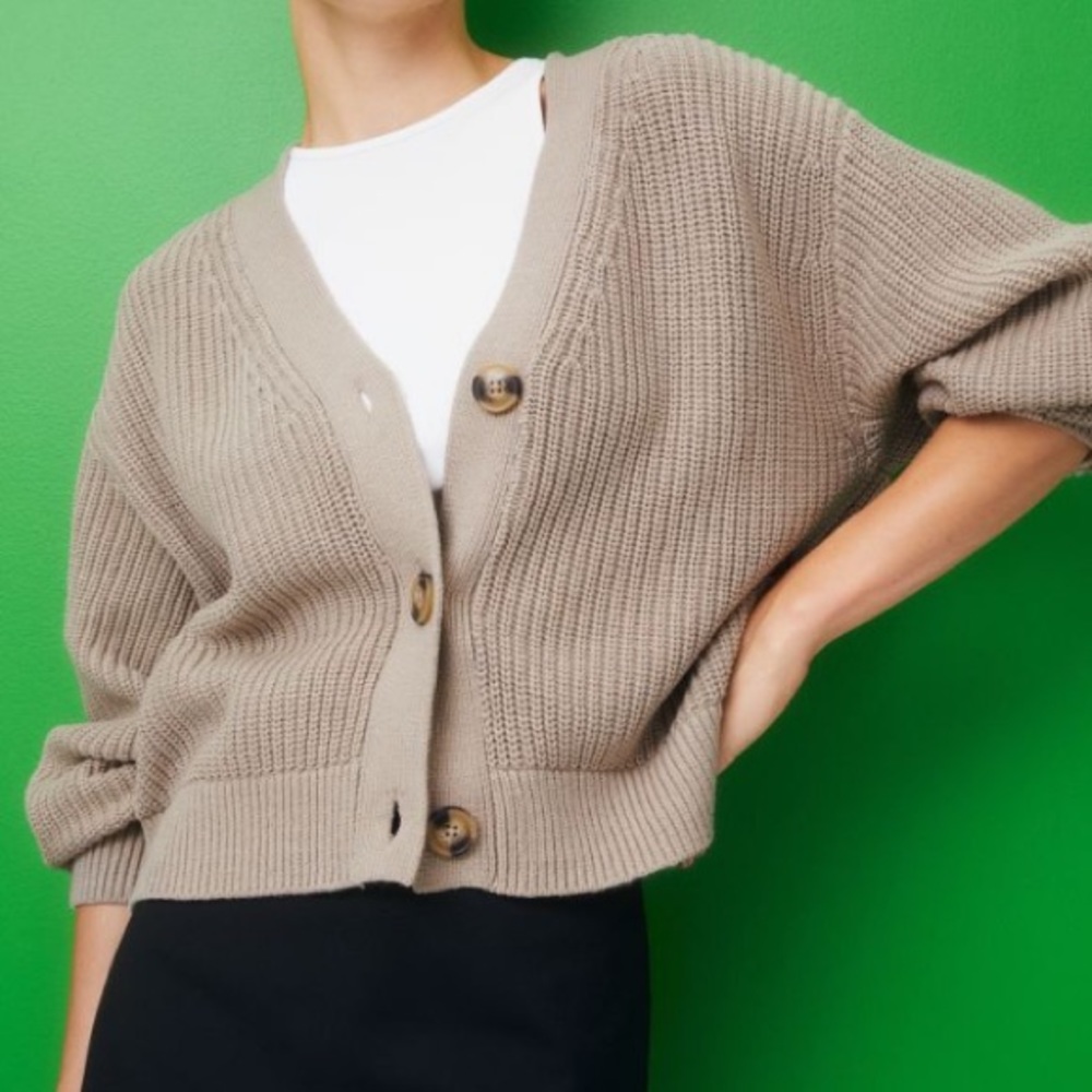 H&M Ribbed Knit Beige Cardigan